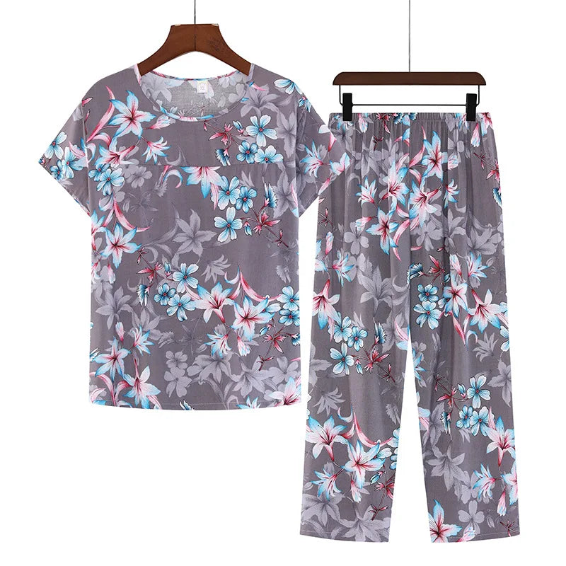 Cotton Pajamas Women's Thin Short Sleeve Set Plus Size.