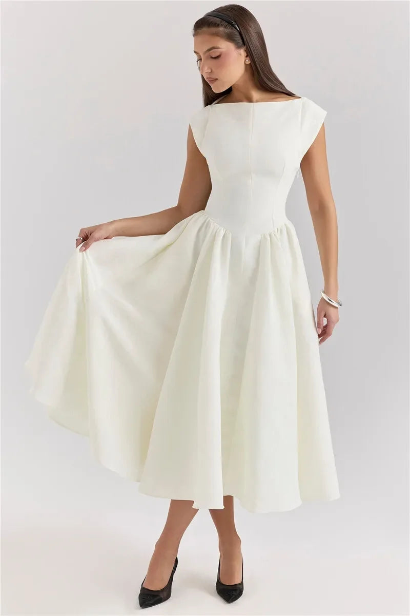 Suninheart Women Circle Cut Out Back Dress Wide Shoulders.