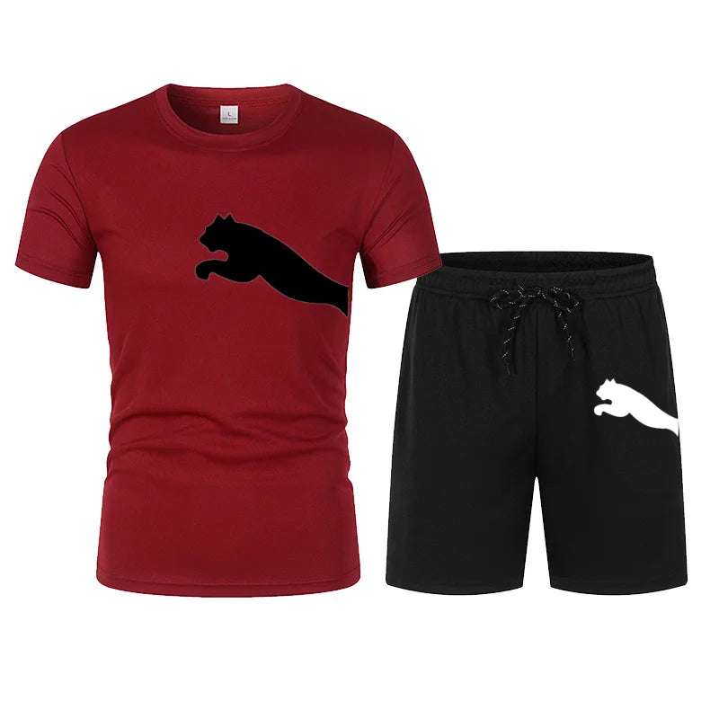 Men's summer T-shirt and shorts set, trendy men's breathable sports set.