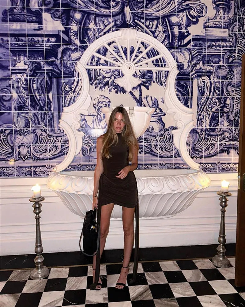 Mozision Turtleneck Sleeveless Sexy Mini Dress For Women.
