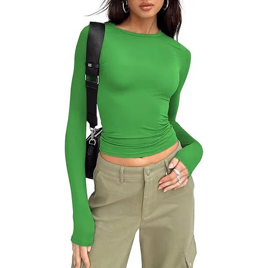 1pcs Four Seasons Fashion Senior Women T-shirt Long Sleeve Crew Neck.