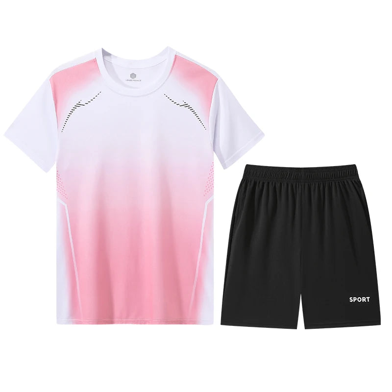 CHRLCK Unisex Gradient Fitness Clothes Ice Silk Quick Drying T-shirt Suits.