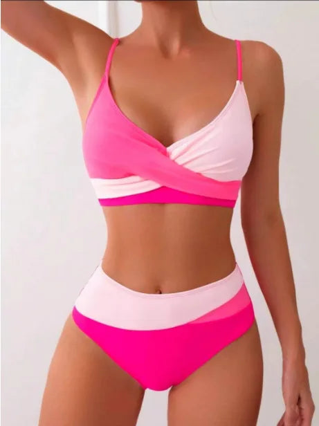 Patchwork Two-Piece bikini Swimsuit Sexy Women Tight Hollow Swimsuit.