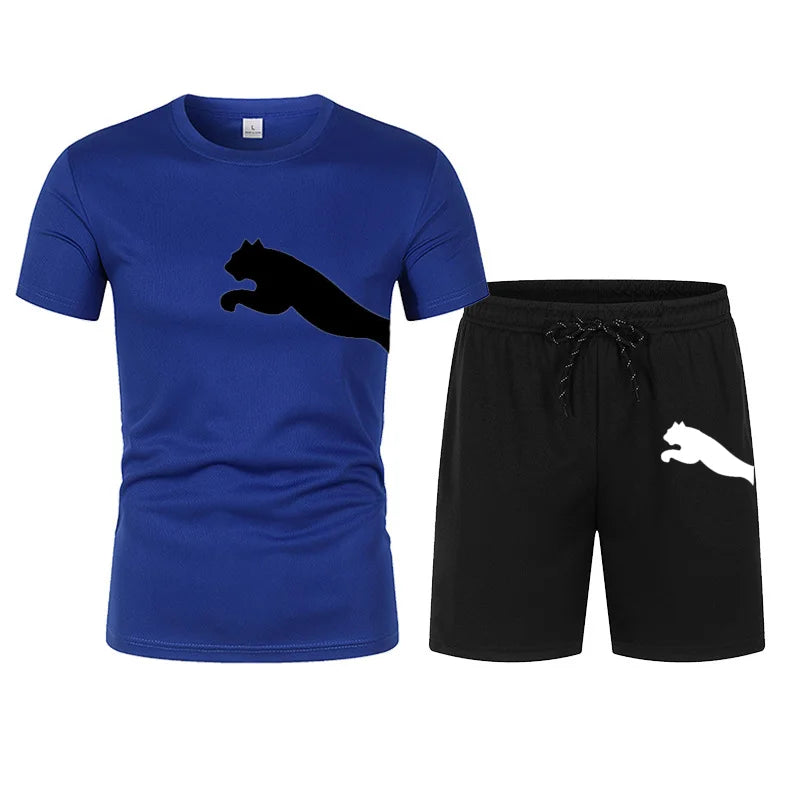 Men's summer T-shirt and shorts set, trendy men's breathable sports set.