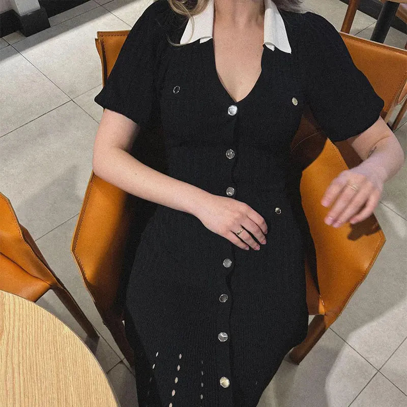 Contrast Single Breasted Knitted Dress For Women.