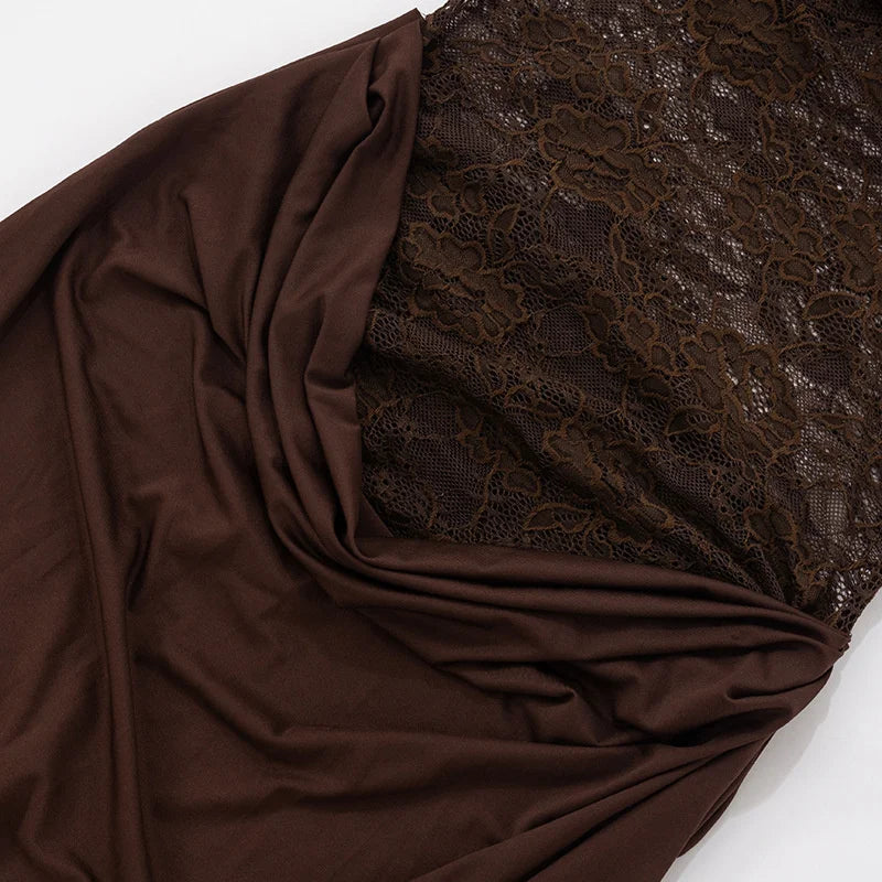 Women’s Mozision One Shoulder Lace See Through Sexy Maxi Dress.