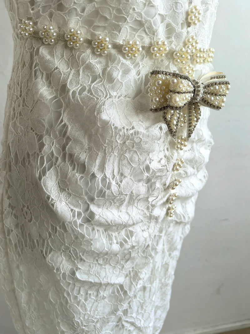 Women’s Luxury Crystal Bow Evening Formal Dress.