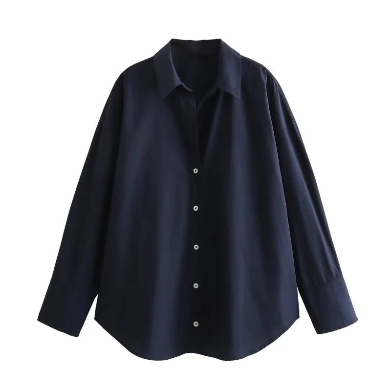 Women's spring new Europe-American fashion striped long sleeve lapel loose.