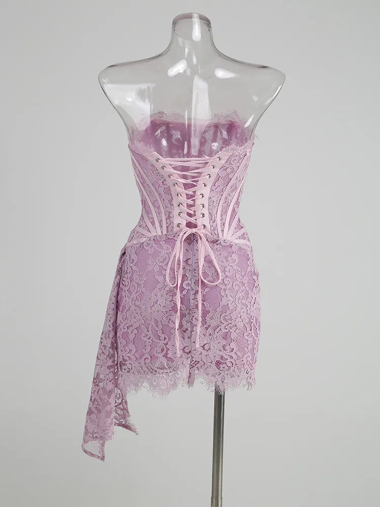Women’s Sexy Lace See-through Patchwork Corset Dress.