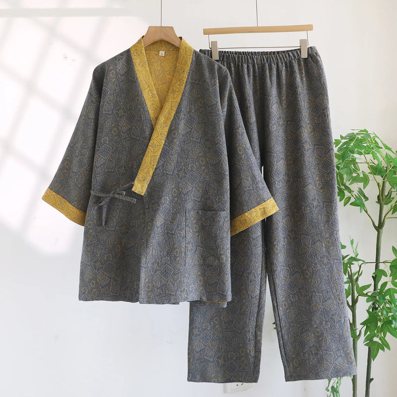 2PCS Pajamas Set Men's Cotton Sleepwear Loose Casual.