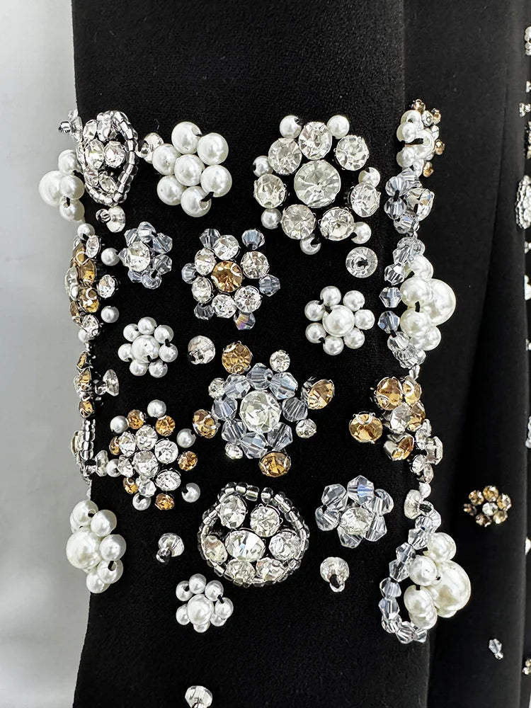 Women's Formal Long Sleeve Luxurious Beaded Long Maxi Dress.