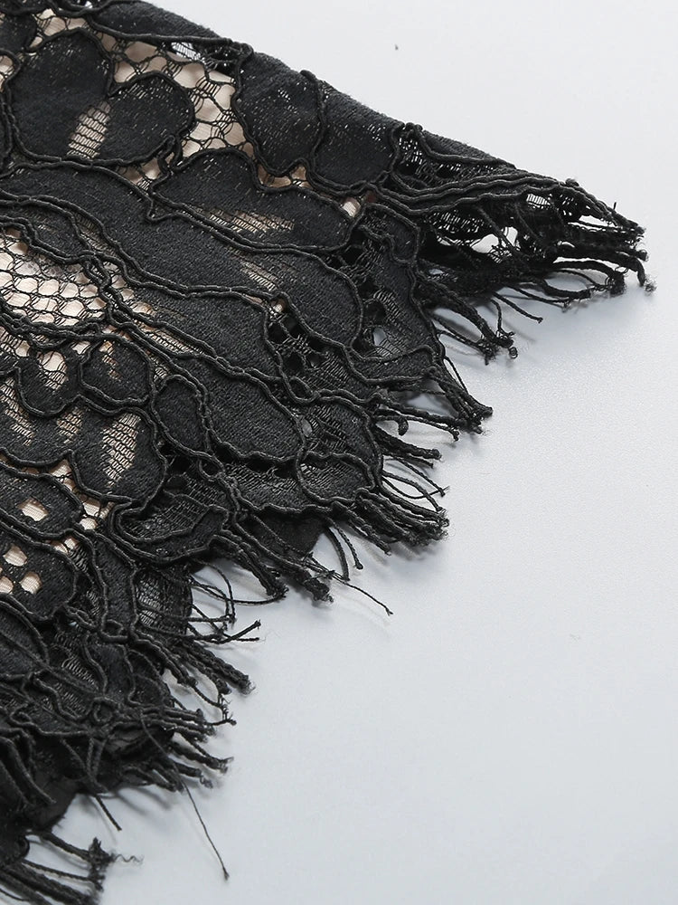 Sexy Spaghetti Strap V Neck Lace Long Dress Women.