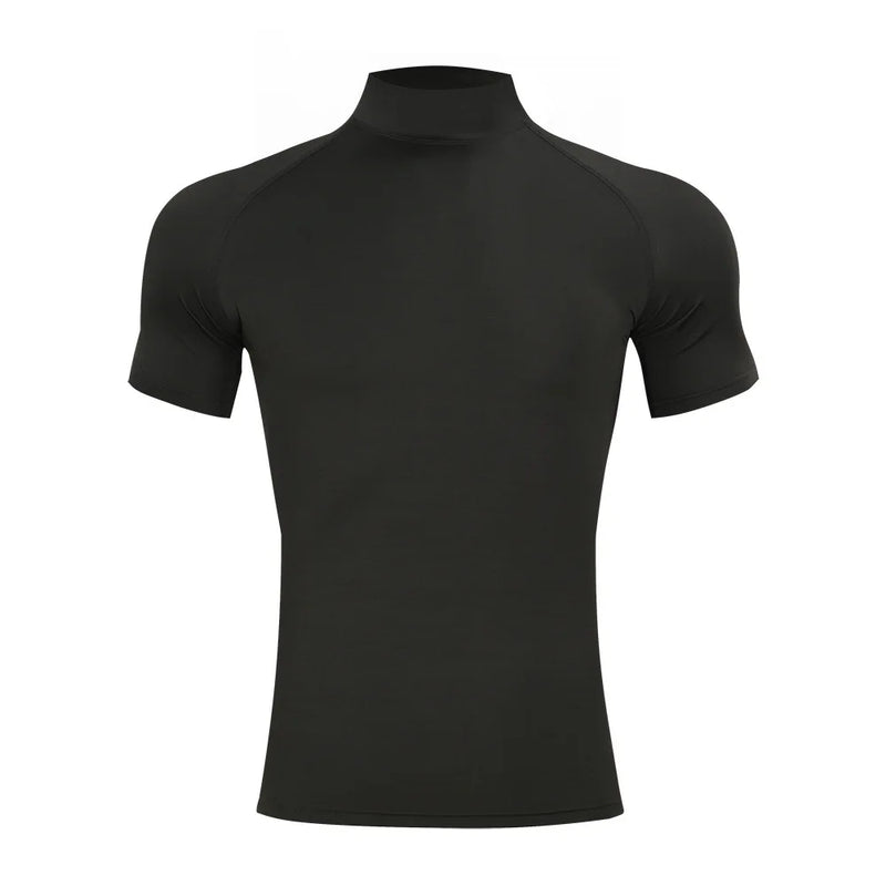 Mens Bodybuilding Sports Tight T-shirt Summer Compression Turtleneck.