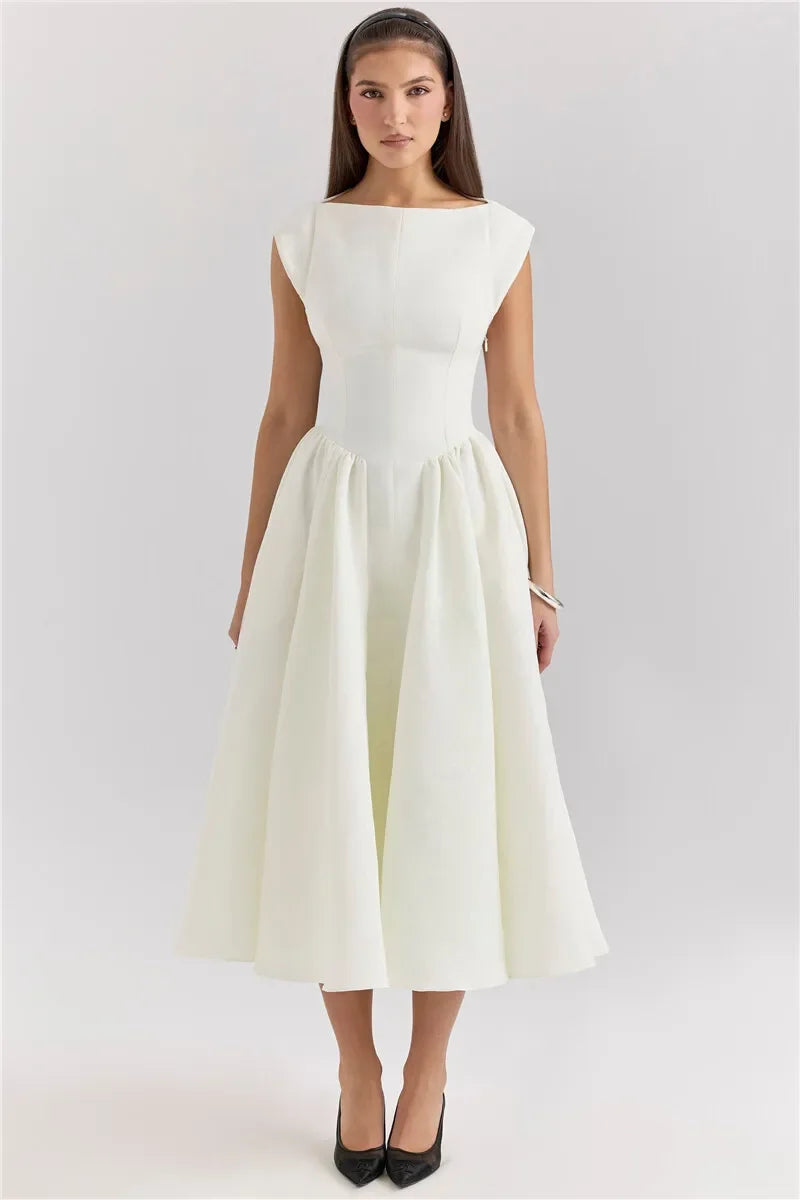 Suninheart Women Circle Cut Out Back Dress Wide Shoulders.