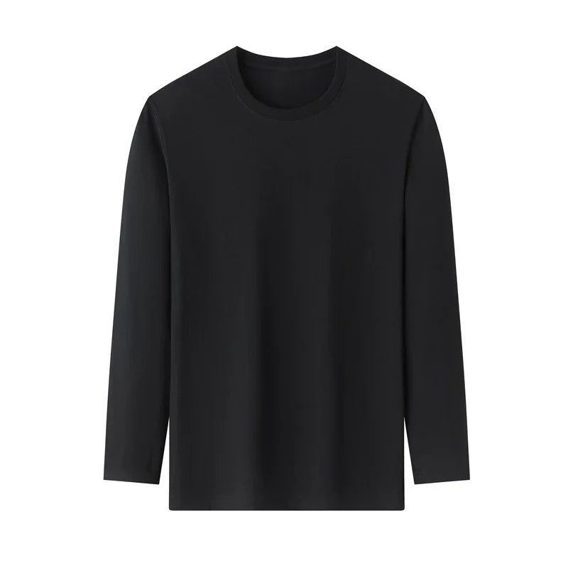 Men's Solid Color Round Neck Cotton Long Sleeved T-shirt.