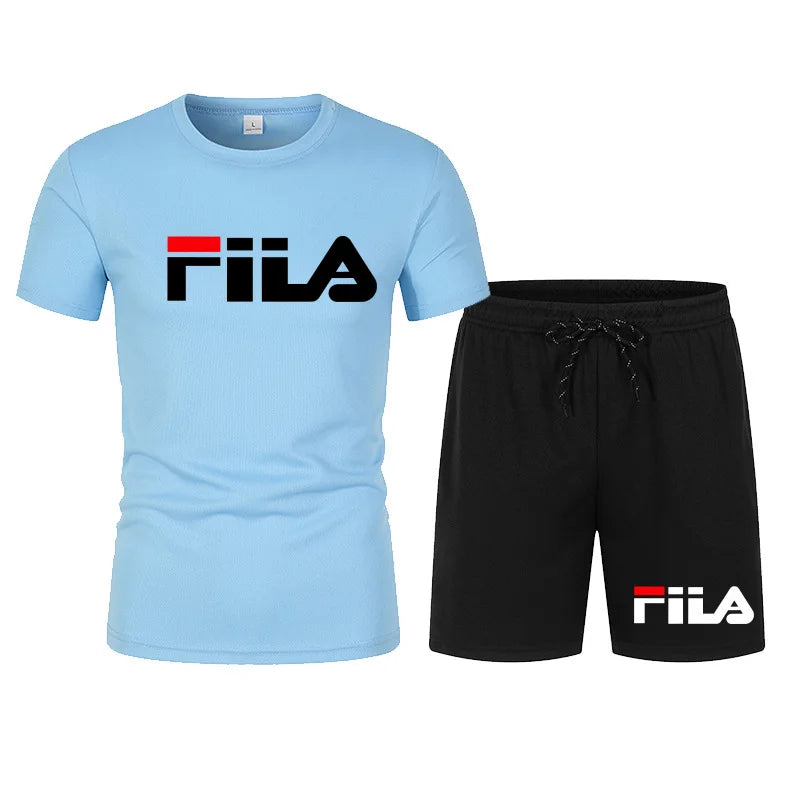 Men's two-piece sportswear breathable quick drying short sleeved.