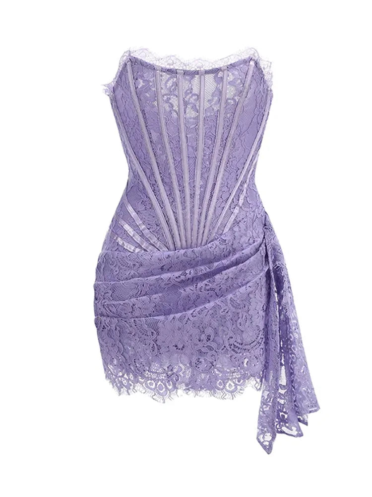 Women’s Sexy Lace See-through Patchwork Corset Dress.
