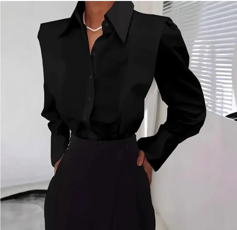 All Seasons White Shirt Women's Fashion Elegant Casual Long Sleeve Shirt.