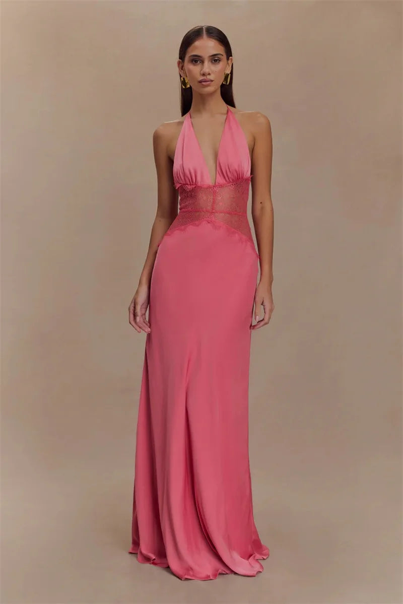 Mozision Summer Backless Sexy Maxi Dress Women Gown Patchwork.