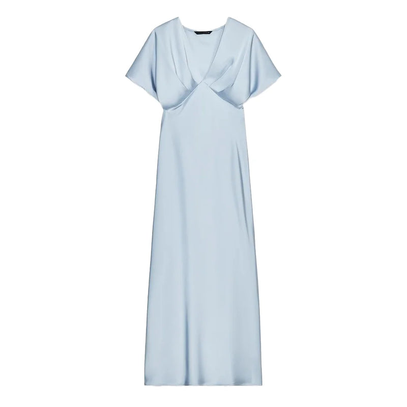 Women’s Sexy V Neck Satin Long Dress.