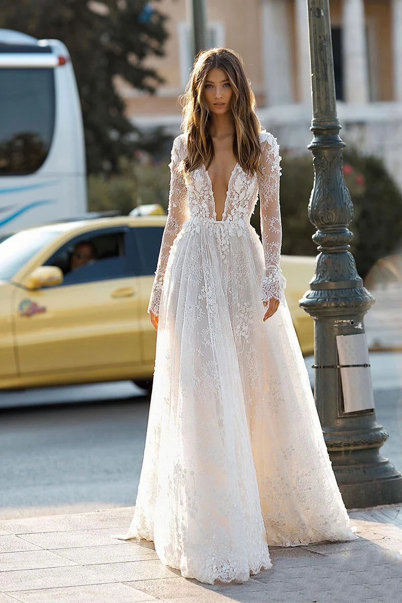 Women’s Sexy Deep V Neck Elegant Wedding Dresses.