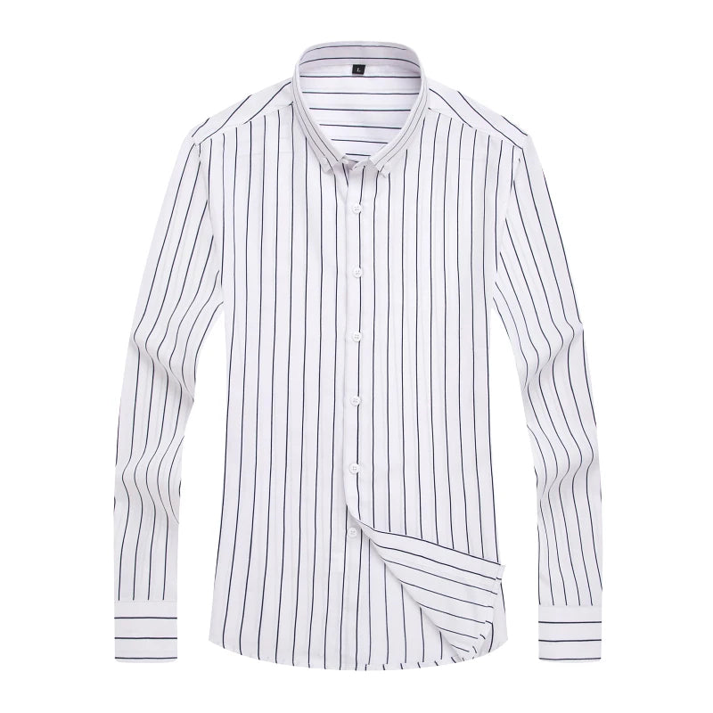 Men's Striped Shirt Solid Casual Long Sleeve Slim Fit Korean Edition Business.