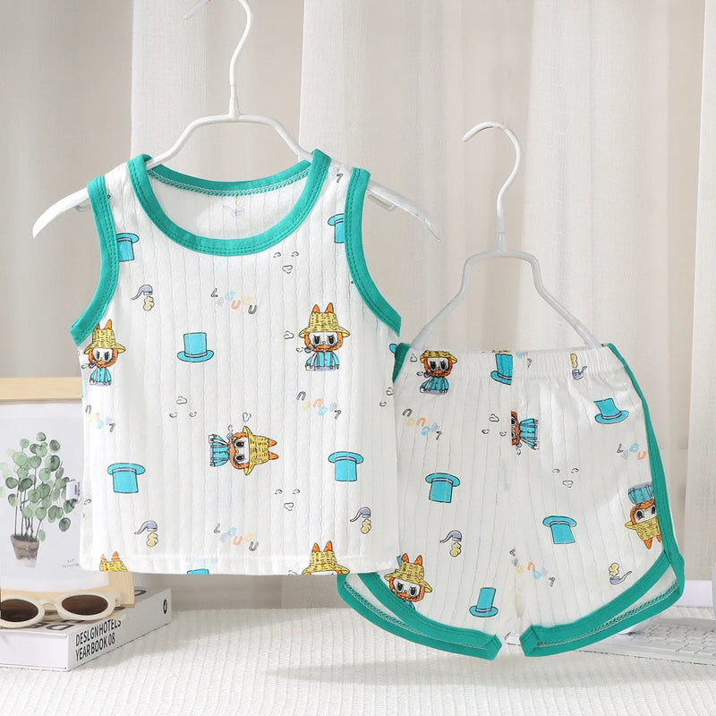 Kids Sleeveless Set Summer Cotton Girls' Shorts Pajamas Korean Style Boys.