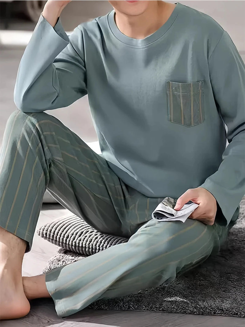 Teenage Men's Pajamas Long-Sleeved Spring and Autum.