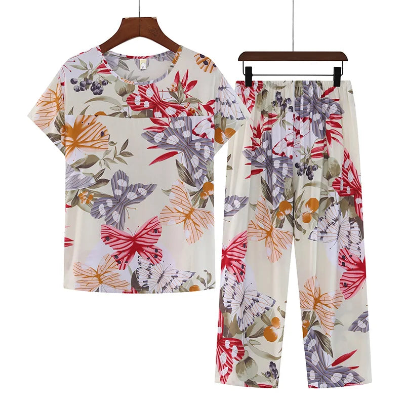 Cotton Pajamas Women's Thin Short Sleeve Set Plus Size.