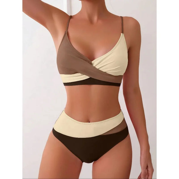 Patchwork Two-Piece bikini Swimsuit Sexy Women Tight Hollow Swimsuit.