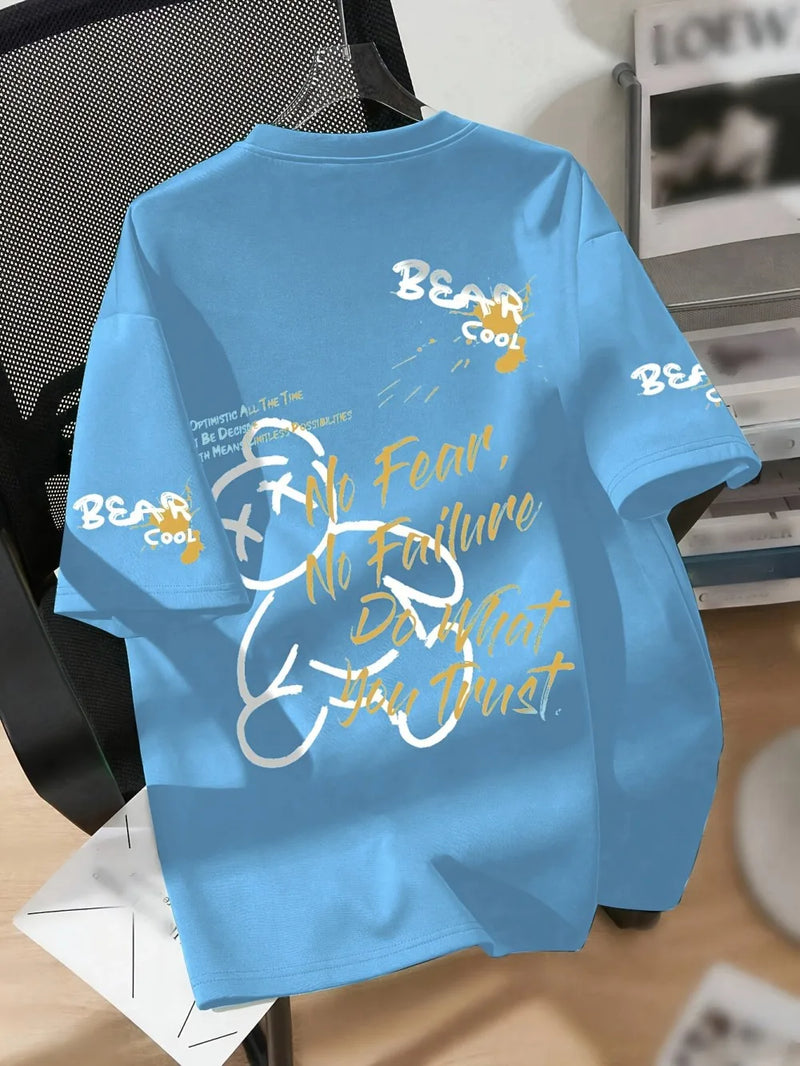 Hot selling summer men's personalized teddy bear print breathable.