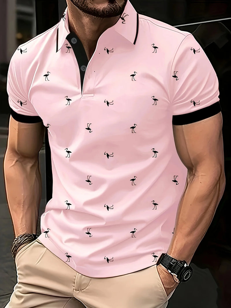 Summer Men's Golf Silhouette Pattern Polo Short Sleeve Polo Shirt.