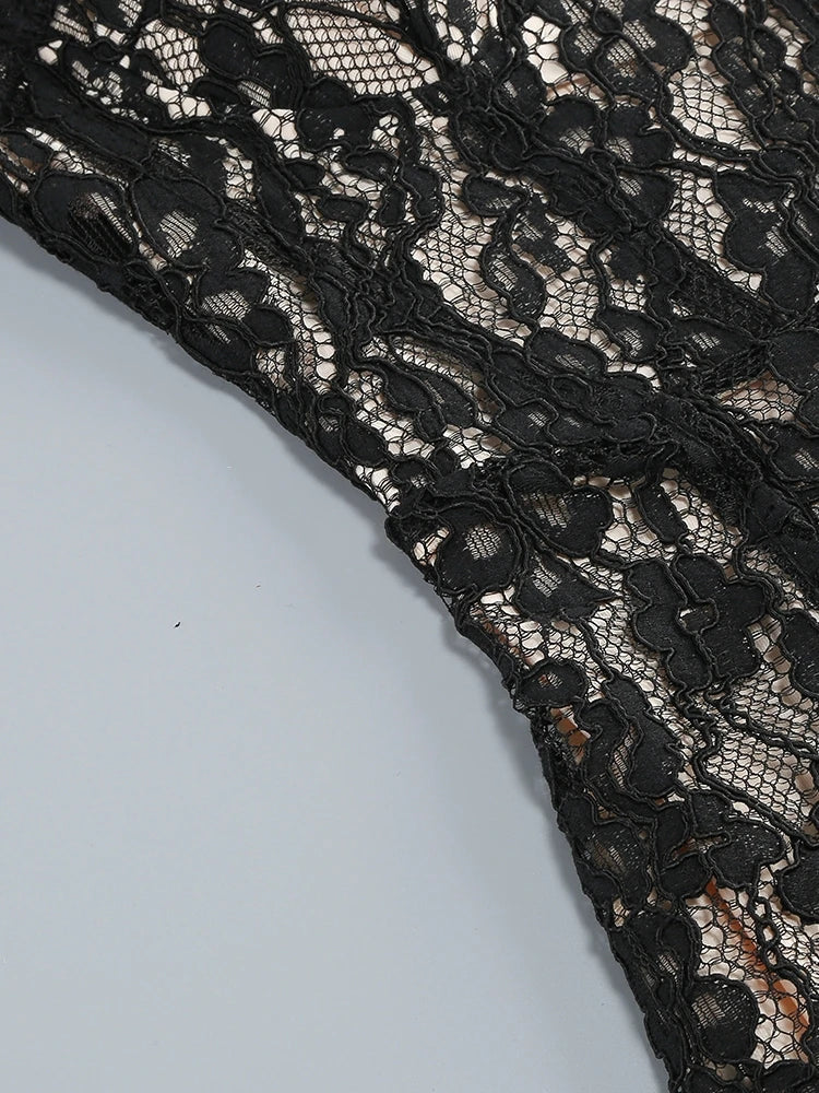 Sexy Spaghetti Strap V Neck Lace Long Dress Women.