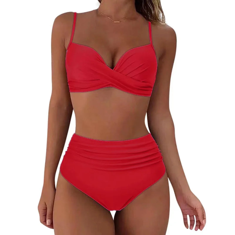 Vintage High Waist Bikinis Women Push Up Swimwear Printed Swimsuit Female.