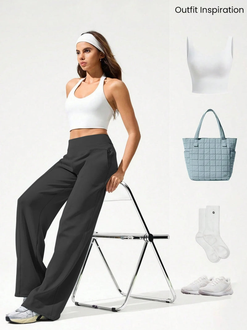 Four-Season High-Waisted Yoga Pants, 9-Inch Loose Straight Leg Wide.