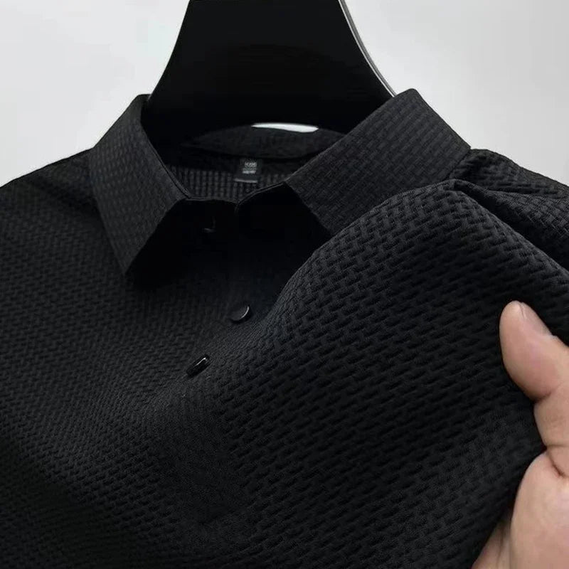 Men's Business Casual Short Sleeved Bone Flower Solid Color POLO Shirt.