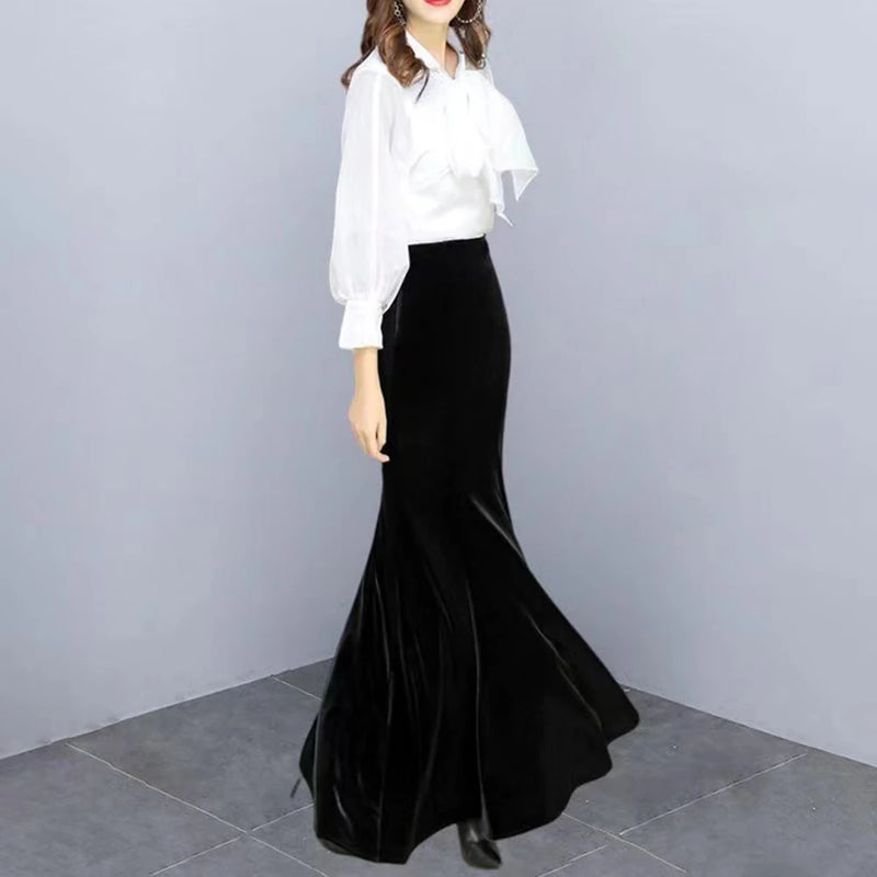 Womens Velvet Skirt Fashion Slim Mermaid Skirt Solid Color High Waist.