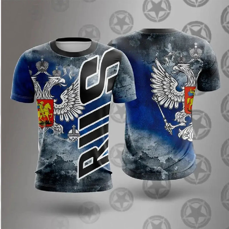 Men's T-shirts Casual Fashion Summer New Russian Flag Short Sleeved Tops.