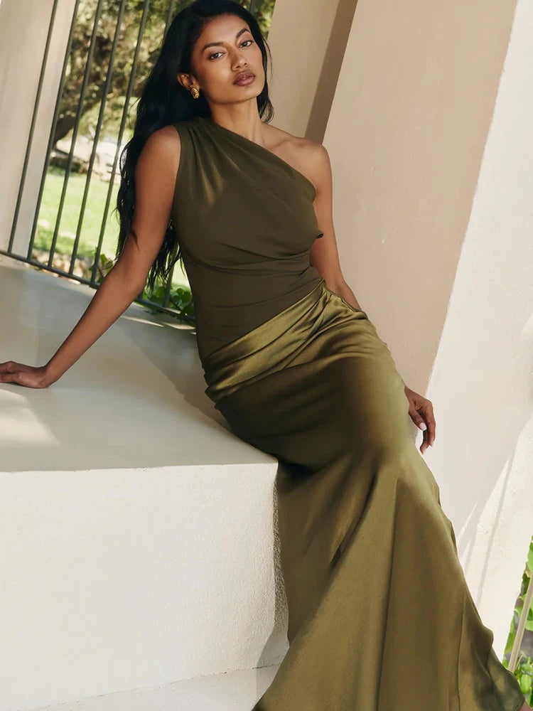 Women’s Maxi Dress Brown Sleeveless Evening Dress.
