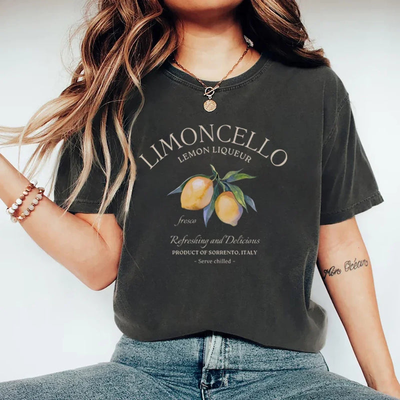 Limoncello T-Shirt Italy Lemons T-shirt Women Short Sleeve O-neck.