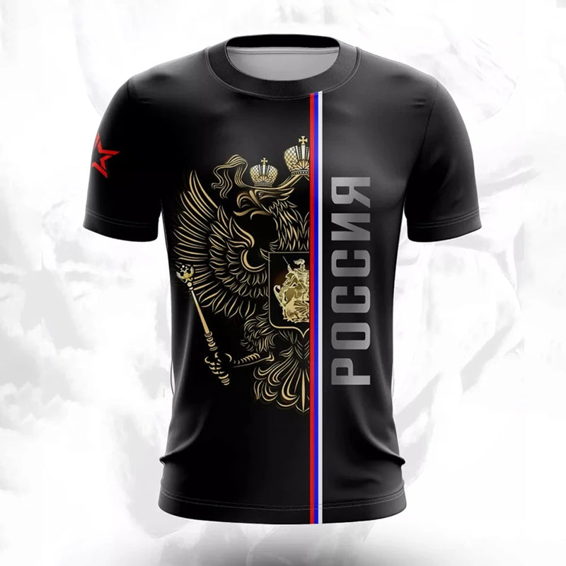 Men's T-shirts Casual Fashion Summer New Russian Flag Short Sleeved Tops.