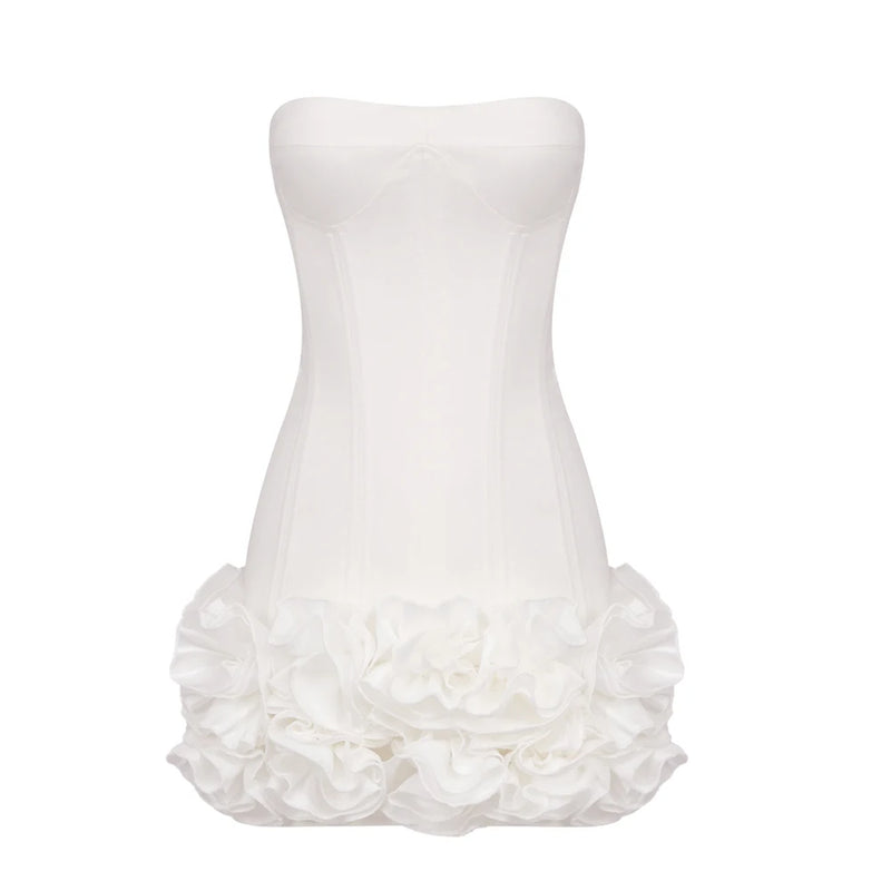 VC Christmas Dress Strapless Backless Red Structured Floral Embellished Mini Length.