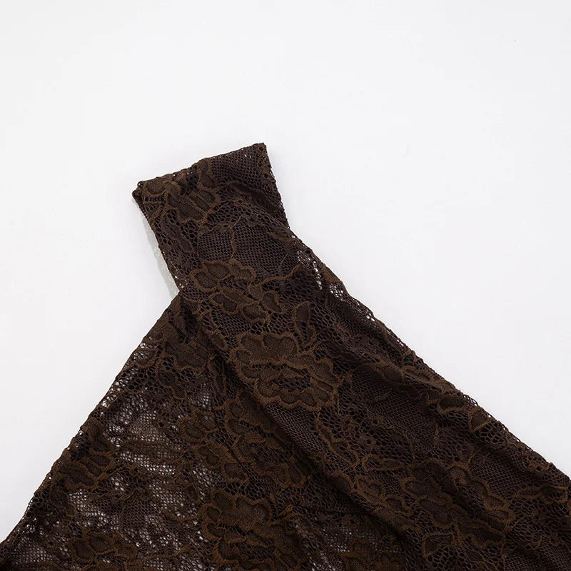 Women’s Mozision One Shoulder Lace See Through Sexy Maxi Dress.