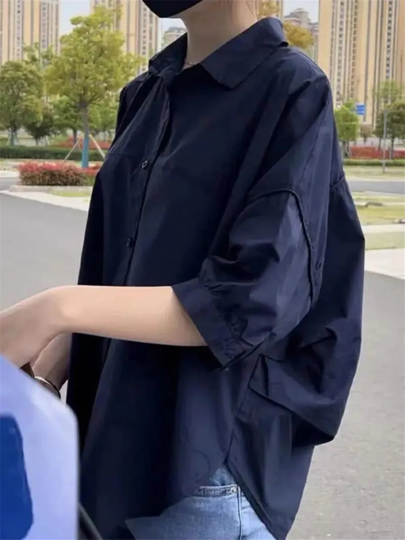 Summer Shirt Women Blouses Mid-sleeve Loose Y2k Chic Clothes.