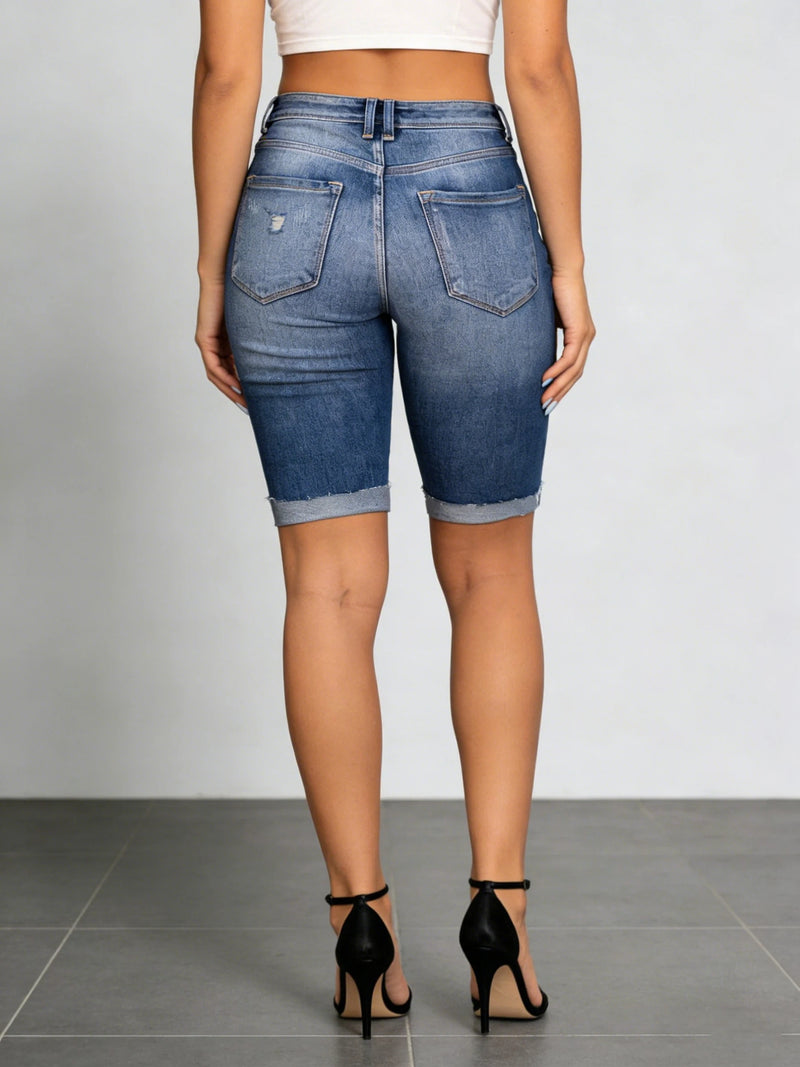 Women's Jeans Ripped Denim Shorts - Stylish Casual 5-Inch Jean Shorts.