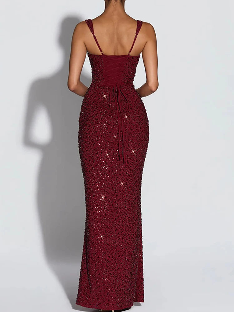 Square Collar Spaghetti Strap Chic Maxi Dress for Women.