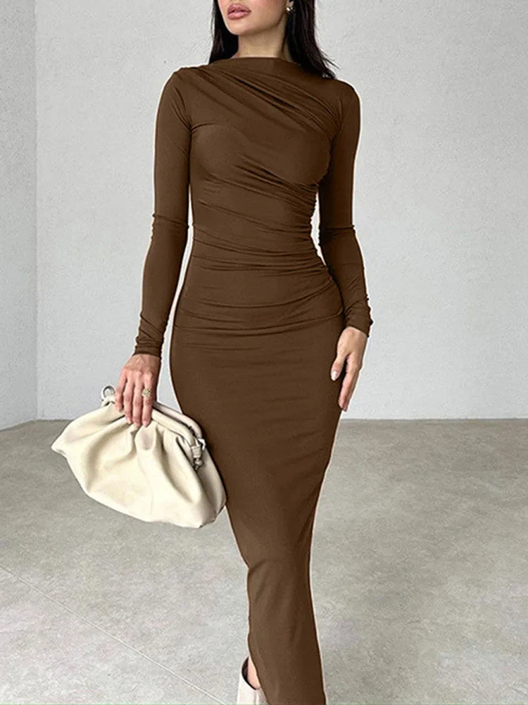 Women’s Elegant Solid Black Bodycon Maxi Dress.