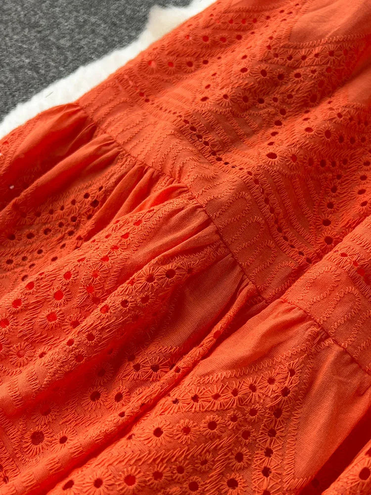 Women Summer Dress Loose Breasted Lace Up Long Dress.