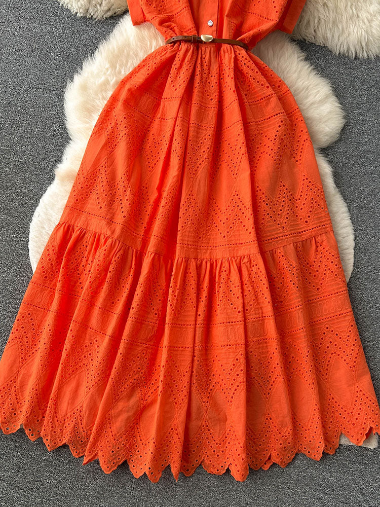 Women Summer Dress Loose Breasted Lace Up Long Dress.