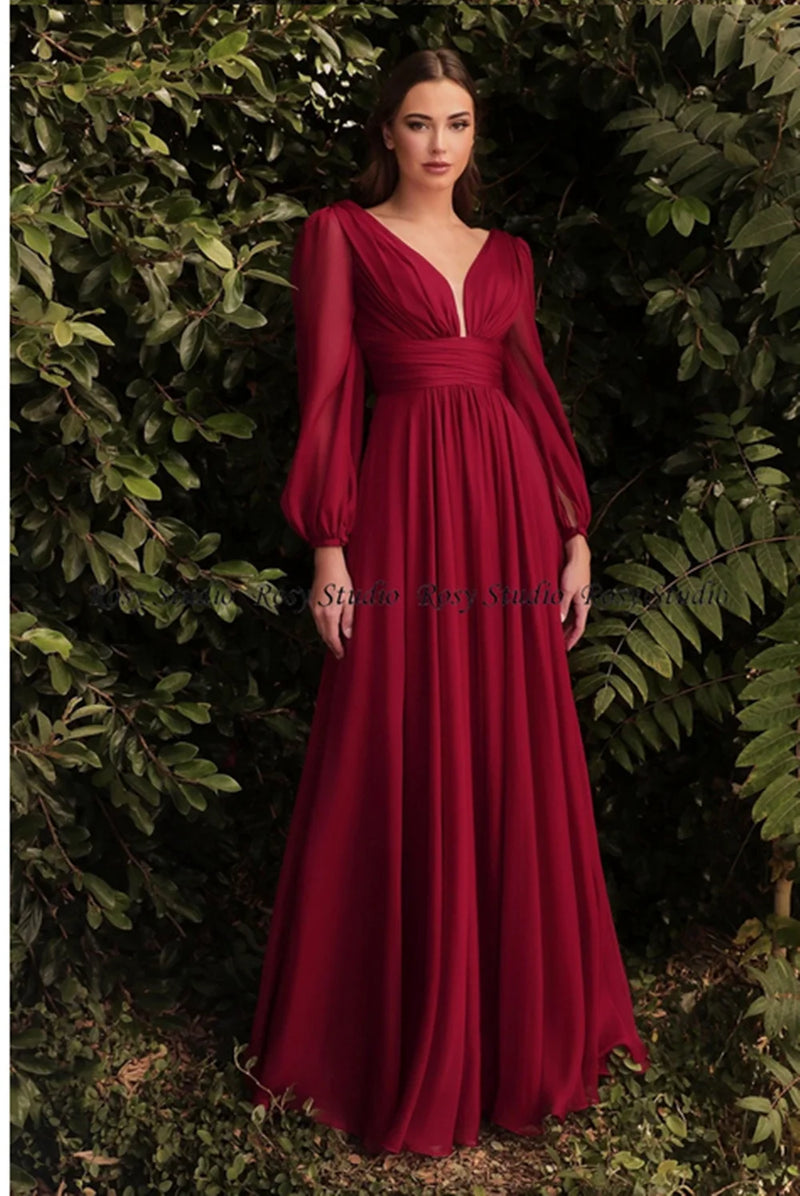 Women’s Hot Sale New Simple V Neck Long Bridesmaid Dresses.